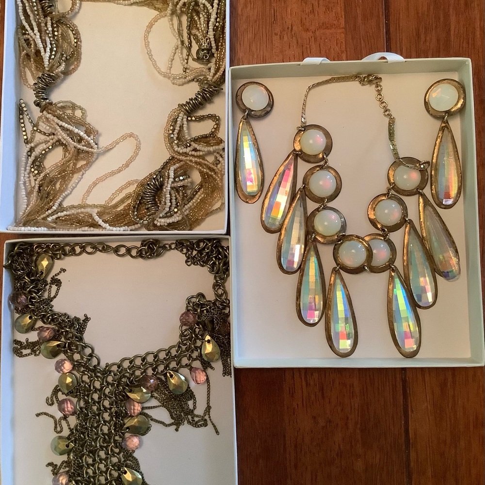 Loft VNTG 3 of Costume Jewelry Beaded Necklace Set Enamel Pearl Tassel Collar